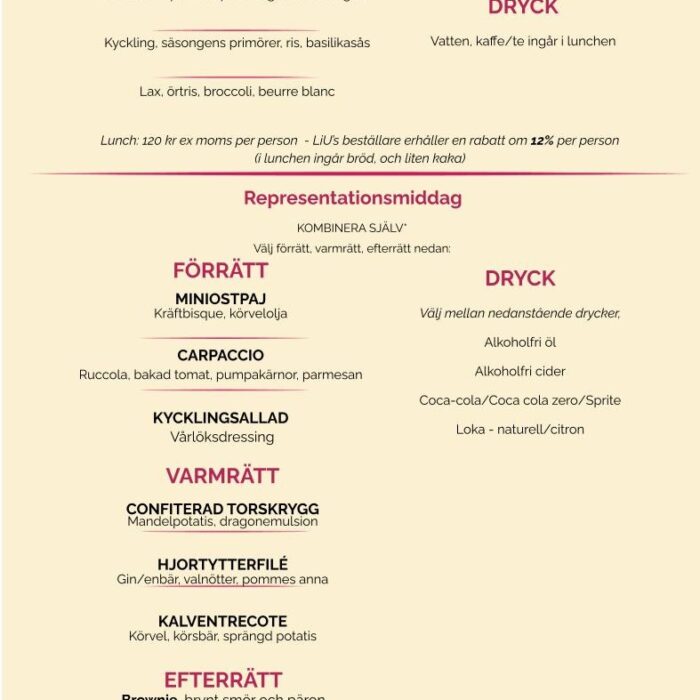 Meny för representationslunch/middag